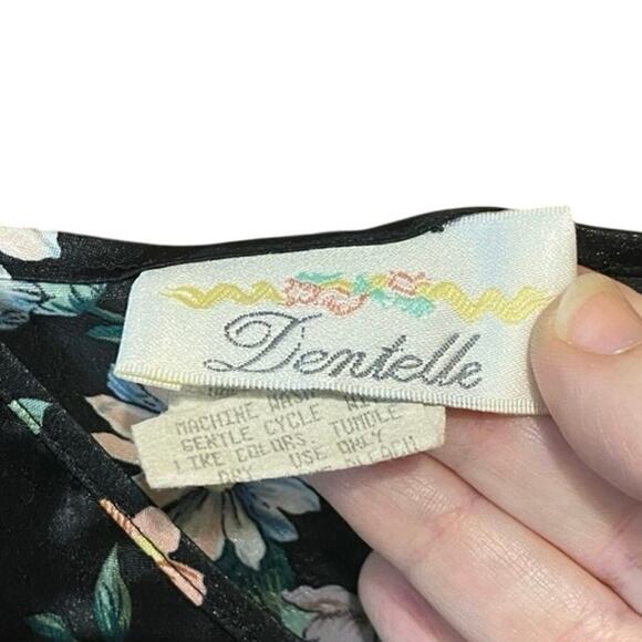 Vintage Dentelle Satin Floral Black Slip Dress night gown medium USA made - Picture 4 of 9